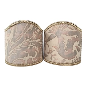 Pair of Wall Sconce Clip-On Shield Shades Fortuny Fabric Driftwood Lucrezia Pattern Half Lampshade - Handmade in Italy