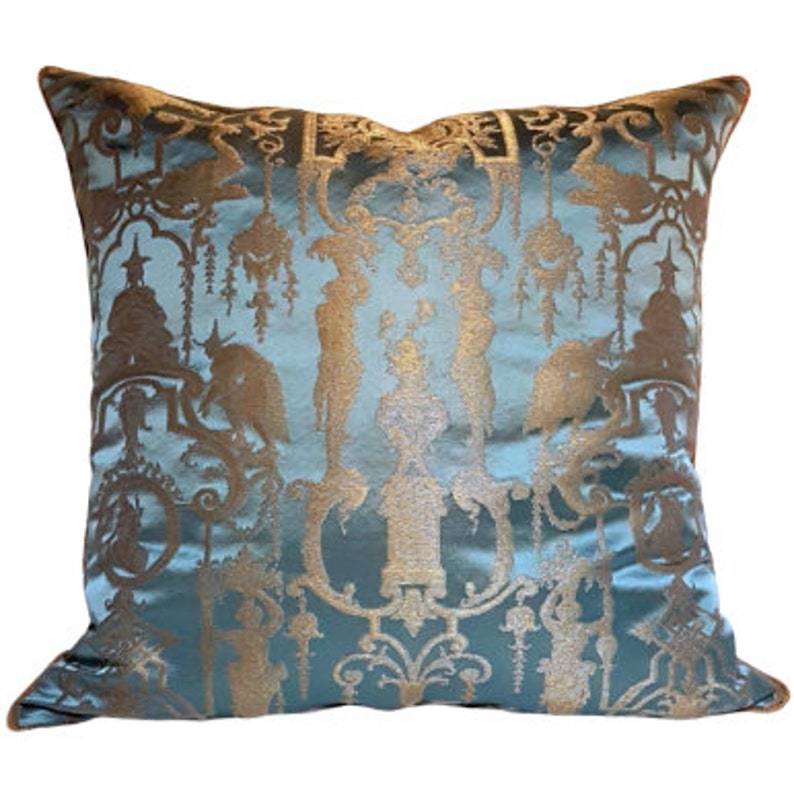 Gold Tassel Corners Throw Pillow Cushion Cover Silk Brocade Etsy