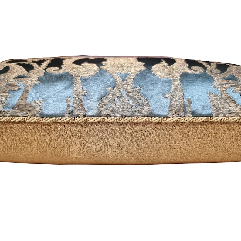 Throw Pillow Cushion Cover Silk Brocade Rubelli Fabric Aqua Blue and Gold Aida Pattern - Made in Italy image 2