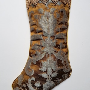 Luxury Christmas Stocking Bronze & Silver Silk Jacquard Rubelli Fabric ...