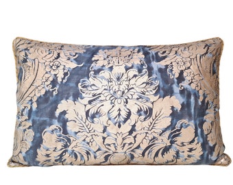 Throw Pillow Cushion Cover Fortuny Fabric Midnight Blue & Silvery Gold  Dandolo Pattern - Made in Italy