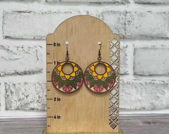 Laser Engraved Wood Floral Mandala Earrings, Lightweight Boho Dangle Jewelry