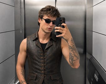 Mens Pirate Leather Vest, Steampunk Waistcoat, Renaissance Fair Costume, Medieval LARP Cosplay, Handmade Festival Gift