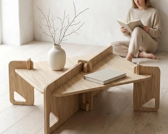 Unique Wooden Coffee Table | Modern Plywood Center Table | Geometric Living Room Furniture | Rustic Wood Accent Table | Minimalist Low Table