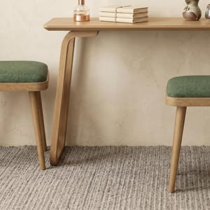 Set of 2 Modern Linen Stools, Minimalist Wooden Vanity Bench Pair