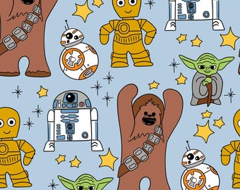 Space Fabric Cartoon Sci‑Fi Fabric Robot Alien Fabric 1/2 yard: - Kids Galaxy Print Fabric cotton quilting & crafting