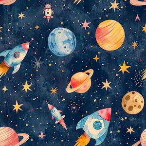 Space Rocket Fabric 1/2 yard:  - Color Planet Fabric cotton quilting & crafting