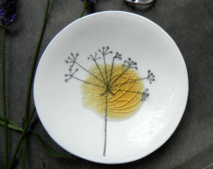 Porcelain White Ring Dish Recycled Glass OOAK Flower Ceramic Plate Jewelry Dish Candle Holder