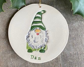 Personalized Gnome Christmas Ornaments, Christmas Gonks, 2024 Holiday Home Decoration, Handmade Ceramic Ornament in a Gift Box