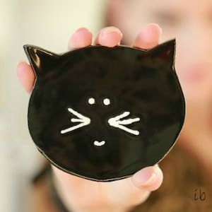 Black Cat Halloween Ceramic Plate Minimalist Kitty Pottery Dish Spoon Rest Kitchen Decoration Recycled Paper Box image 1