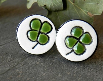 St. Patrick's Gift, Porcelain Cuff Links wit Clover, Lucky Wedding 4 Leaf Cuff Links, Fathers Gift Boyfriend, Best Man Groomsmen Accessories