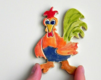Rooster Ceramic Mosaic Tile, Colorful Bird Farmhouse Pottery, Country Decor Garden Bird Art Supplies