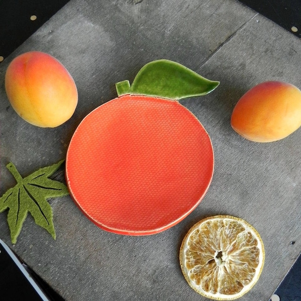 Ceramic Orange Dish, Foodie Gift, Fruit  Plate, Vegan Gift, Orange Kitchen Decor, Fruit Pottery Decoration, Gardening Gift, Spoon Rest