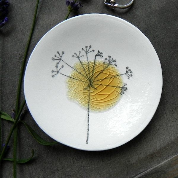 Porcelain White Ring Dish Recycled Glass OOAK Flower Ceramic Plate Jewelry Dish Candle Holder