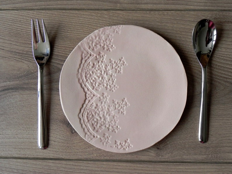 Ceramic Dessert Plate Pink Lace Serving Plate Hand Built Tea Etsy