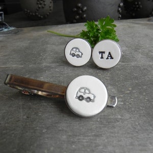 Black Car Custom Cufflinks and Tie Pin, Personalized Gift for Him, Ceramic Cufflinks,  Porcelain Wedding Cuff Links, Best Man, Wanderlust