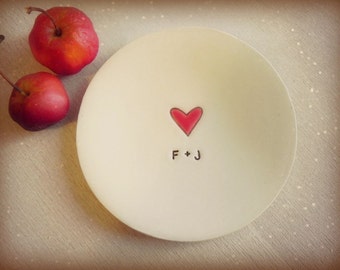 Personalized Love Ceramic Ring Dish Custom Plate Heart Pottery Bridal Plate Red Jewelry Dish