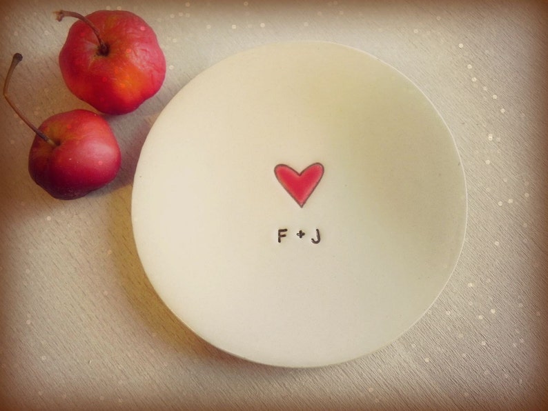 Personalized Love Ceramic Ring Dish Custom Plate Heart Pottery image 0