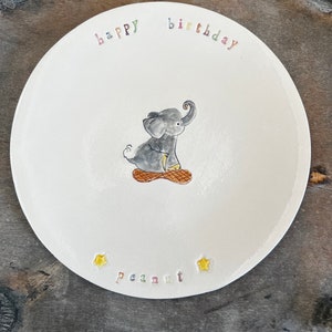 Personalized Ceramic Elephant Birthday Plate, Custom Colorful Dessert Plate for Kids and Adults, Hand Built Ceramic Plate , Birthday Gift image 1