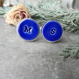 Blue Personalized Cuff Links, Wedding Monogrammed Cuff Links, Father of the Bride Gift, Best Men, Groomsmen Custom Cuff Links image 3