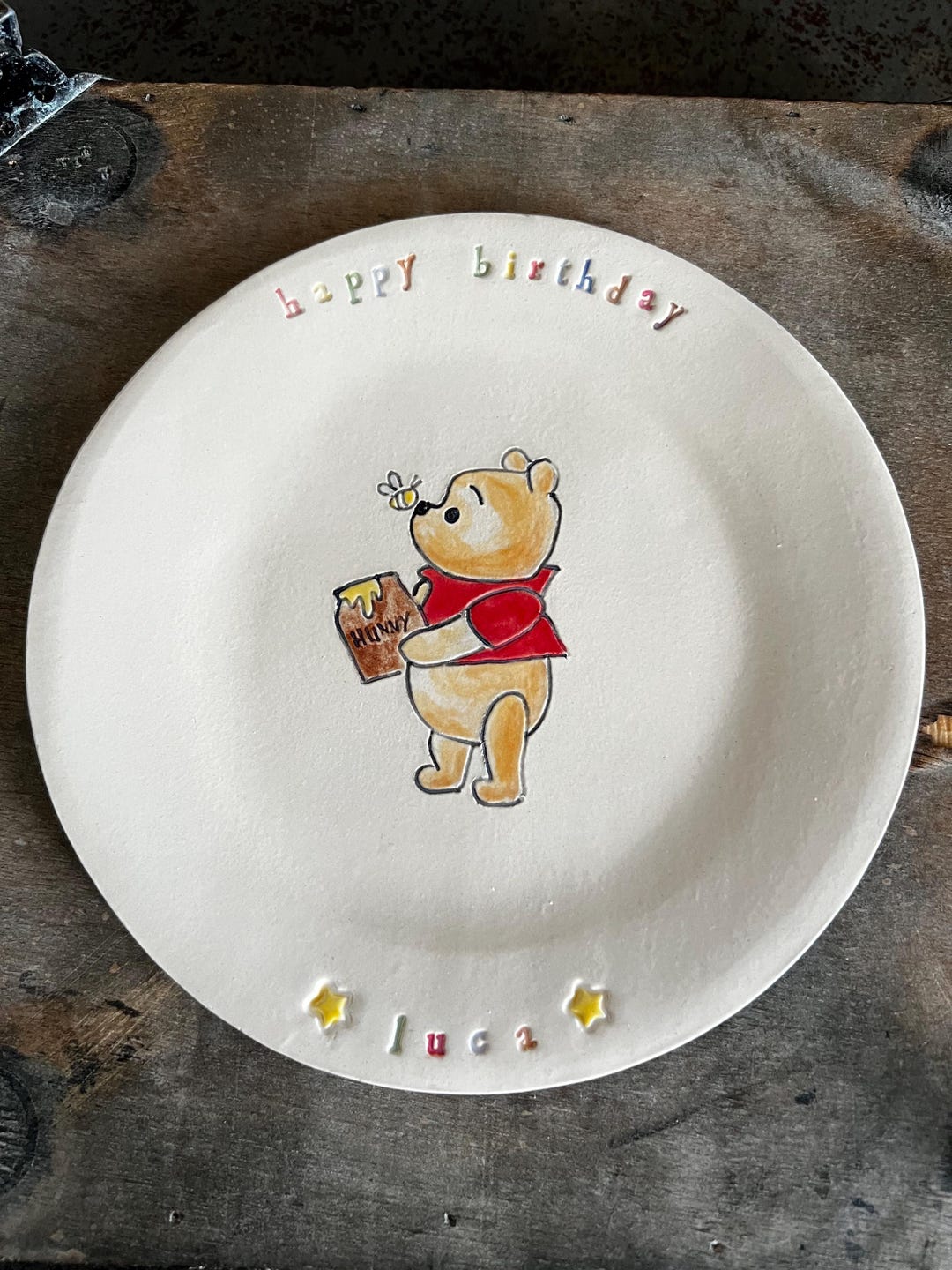 Personalized Animal Theme Ceramic Birthday Plate, Winnie-the-pooh