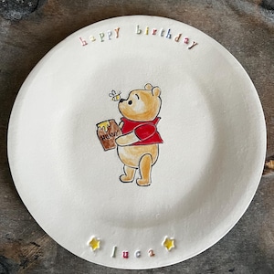 Personalized Animal Theme Ceramic Birthday Plate, Winnie-the-Pooh, Teddy, Rabbit, Lion, Elephant Dessert Plate, Kids Birthday Gift