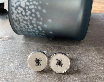 Spider Porcelain Cuff Links, Black Spider Gifts, Insect Lover Gift, Father Boss Coworker Accessories
