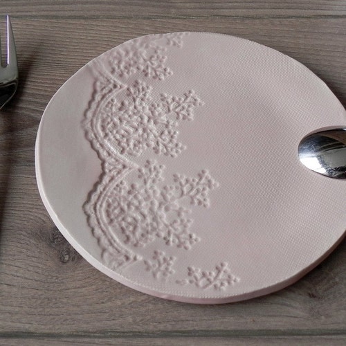 Ceramic Dessert Plate Pink Lace Serving Plate Hand Built Tea Etsy