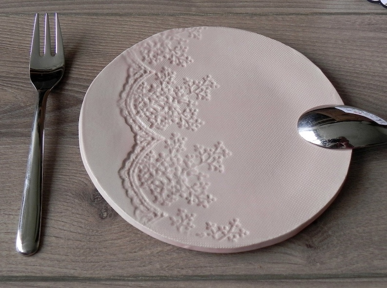 Ceramic Dessert Plate Pink Lace Serving Plate Hand Built Tea Etsy