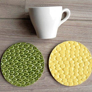 Ceramic Coasters Green and Yellow Animal Pattern Set of 2