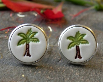 Cuff Links wit Palm tree Wedding Cuff Links Fathers Gift Boyfriend Gift Best Man Groomsmen  For Him