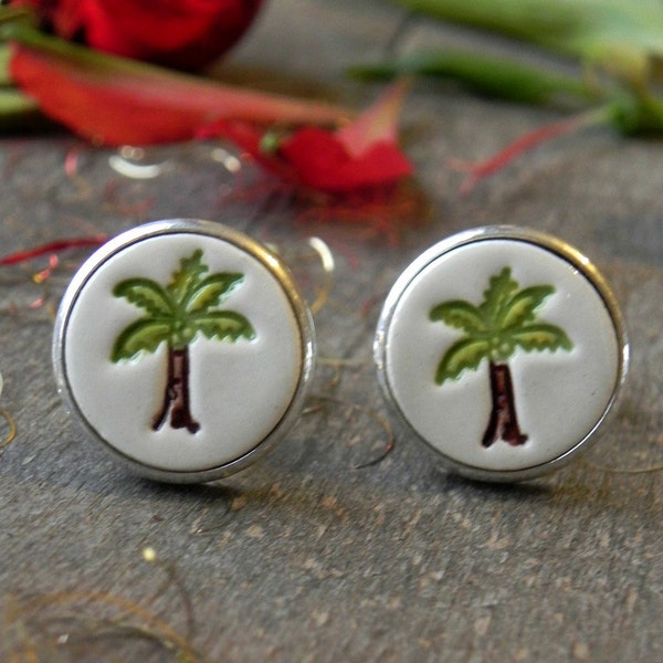 Cuff Links wit Palm tree Wedding Cuff Links Fathers Gift Boyfriend Gift Best Man Groomsmen  For Him