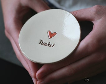 Bridesmaid Gift, Love Ceramic Ring Dish, Thanks Pottery Bridal Plate, Thanksgiving  Red Heart Jewelry Dish