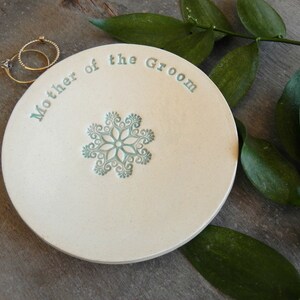Mother of the Bride Wedding Gift Ring Holder Ceramic Plate Flower Mandala Ring Dish Ivory Jewelry Dish image 2