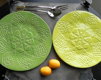 Apple Green Ceramic Lace Dessert Plate, Handmade Chartreuse Pottery, Mandala Lace Dinnerware, Decorative Serving Plate, Side Dishes