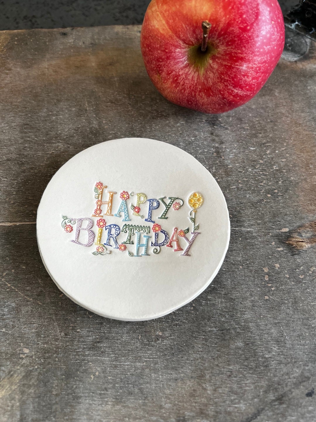 Happy Birthday Ceramic Plate, Flower Letters Ceramic Jewelry Dish