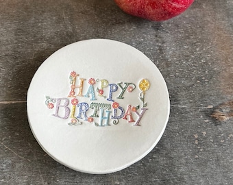 Happy Birthday Ceramic Plate, Flower  Letters Ceramic Jewelry Dish,  Birthday Gift Colorful Flower Plate Jewelry Holder