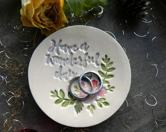 Flower Ring Dish Good Day Ceramic Plate Leaf Ceramic Jewelry Dish  Trinket dish Colorful Flower Plate Jewelry Holder