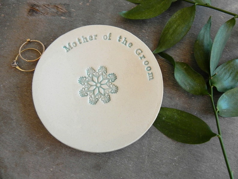 Mother of the Bride Wedding Gift Ring Holder Ceramic Plate Flower Mandala Ring Dish Ivory Jewelry Dish image 8