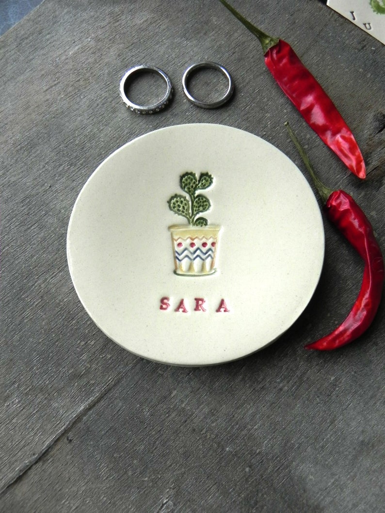 Personalized Cactus Ring Holder Cacti Gift Ceramic image 0