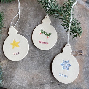 Personalized Christmas Tree Ornaments, Snowflake, Star, Holly Ceramic Custom Ornaments, Holiday Home Decoration