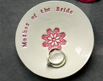 Mother of the Bride Wedding Gift Ring Holder Ceramic Plate Flower Mandala Ring Dish Ivory Jewelry Dish