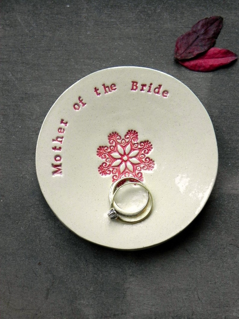 Mother of the Bride Wedding Gift Ring Holder Ceramic Plate Flower Mandala Ring Dish Ivory Jewelry Dish image 1