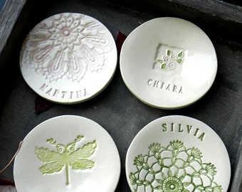 Personalized Bridesmaid Ceramic Ring Dishes Green Lace Pottery Bridal Plate Wedding Gift Jewelry Dish