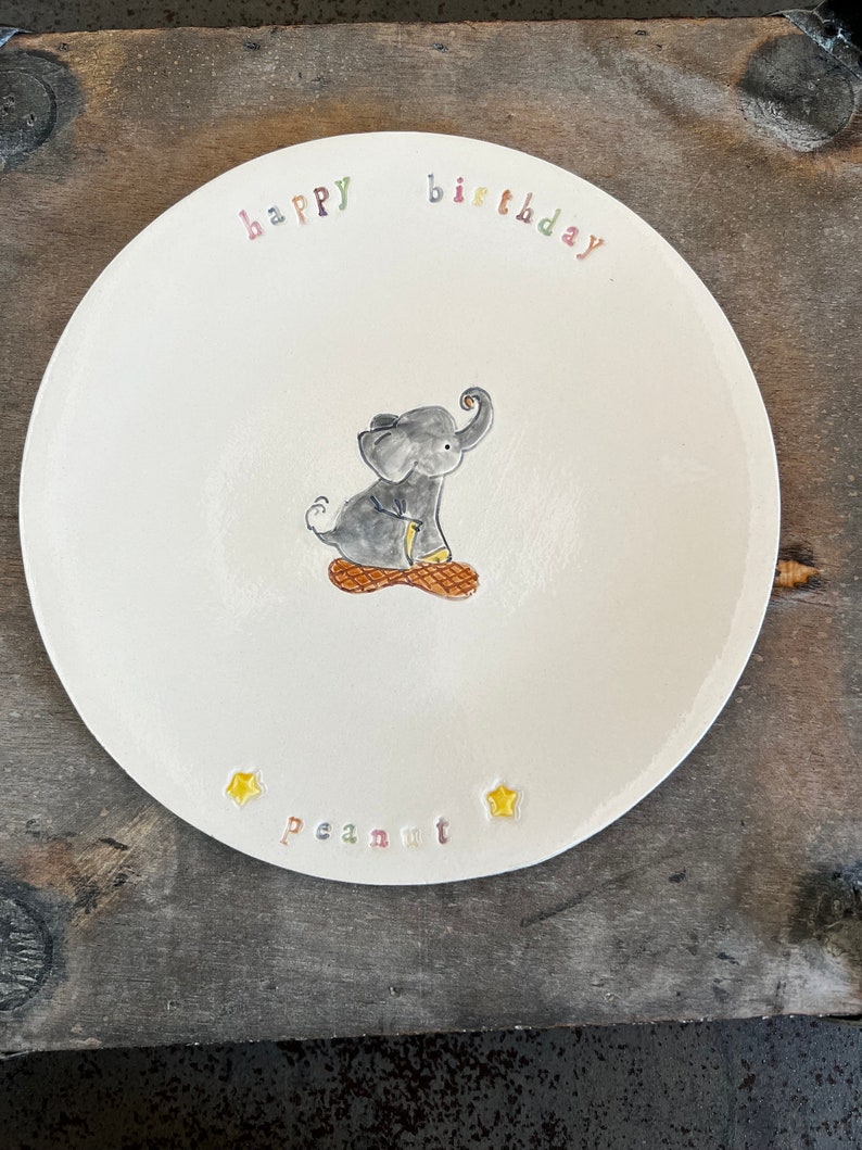 Personalized Ceramic Elephant Birthday Plate, Custom Colorful Dessert Plate for Kids and Adults, Hand Built Ceramic Plate , Birthday Gift image 4