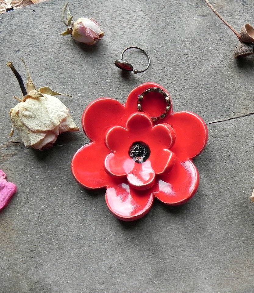 Poppy Ceramic Ring Dish Really Red Flower Home Decor - Etsy Australia