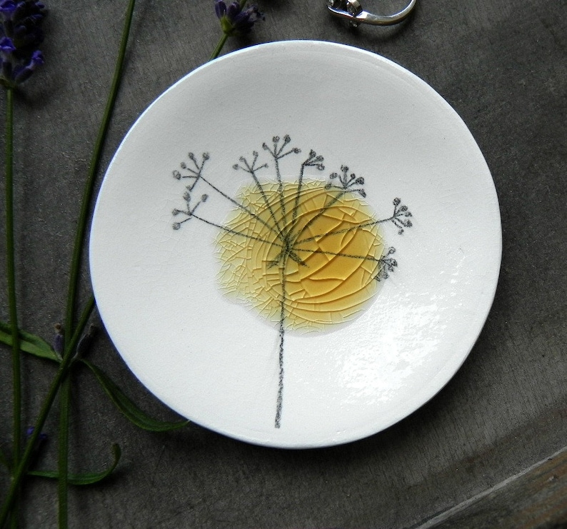 Porcelain White Ring Dish Recycled Glass OOAK Flower Ceramic image 0