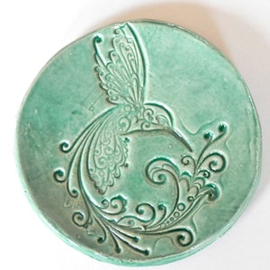 Ceramic Dish Bird Mint Plate Jewelry Dish Hummingbird Ring Holder Home Decoration Pottery image 5