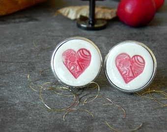 Valentine's Ceramic Cuff Links, Red Heart Novelty Gift, Porcelain Cuff Links, Woman Wedding Gift Father Boss Coworker Gift