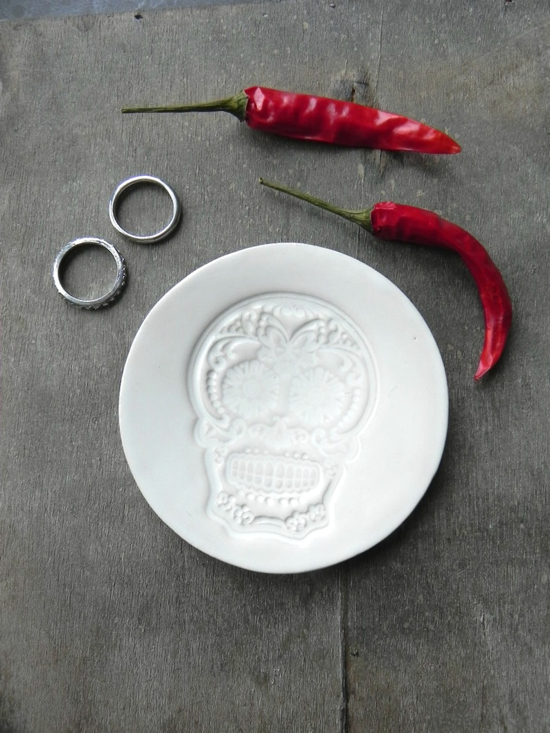 White Sugar Skull Ceramic Plate Halloween Decoration Day of image 0